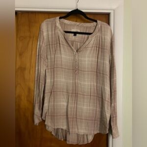 Universal Thread Plaid Blouse in Cream and Brown